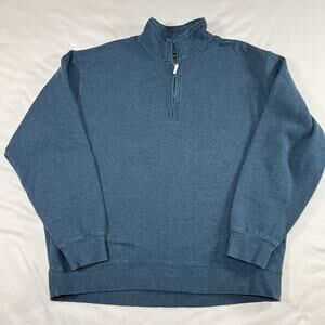 Orvis 1/4 Zip Pullover Mens Size L Teal Blue 100% Cotton Sweater Classic Casual